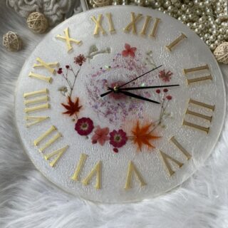 Resin Wall Clock with real flowers