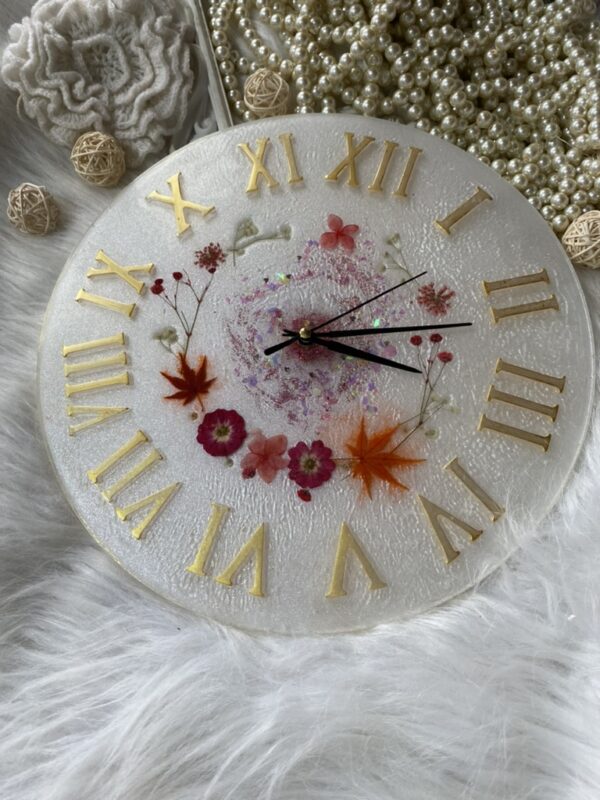 Resin Wall Clock with real flowers