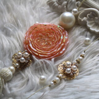 peonie bliss -resin handmade rakhi and lumbi pair