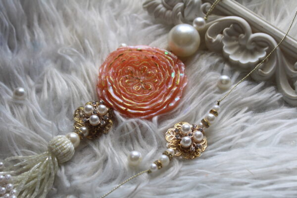 peonie bliss -resin handmade rakhi and lumbi pair
