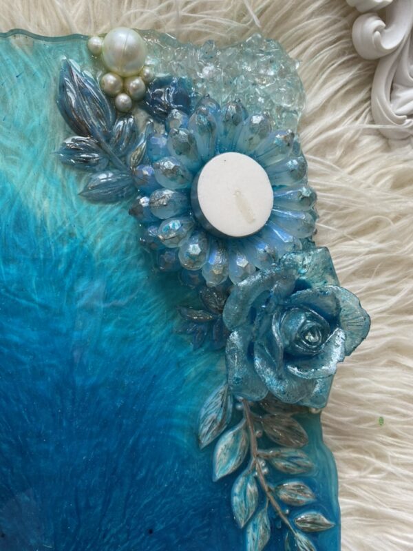 Resin Trinket with florals and crystal tlight holder
