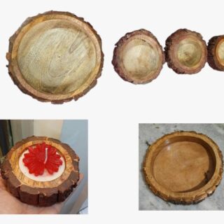 Wooden Bark Candle Bowl- 8 inch