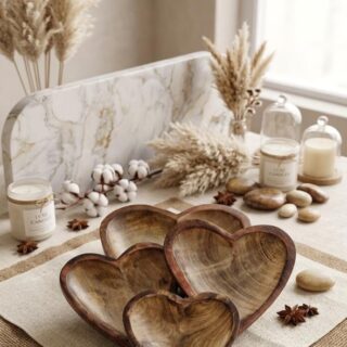 WOODEN Heart BOWL set - (8 pieces ) (3 inch , 4 inch ,5 inch ,6 inch )