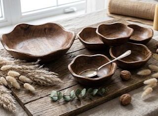 Irregular edge large bowl plus 6 small bowl set -