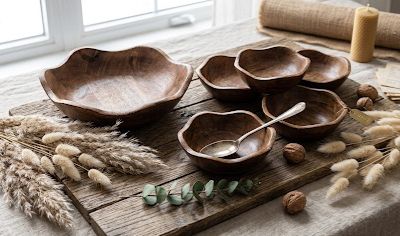 Irregular edge large bowl plus 6 small bowl set -
