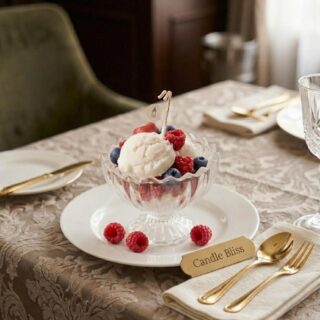 A Very berry and vanilla icecream scoop candle