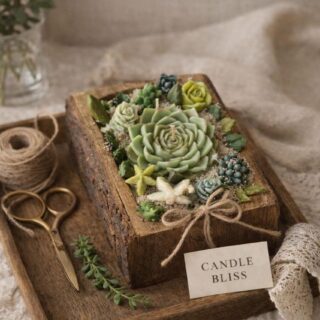 Wooden bark succulent candle bowl
