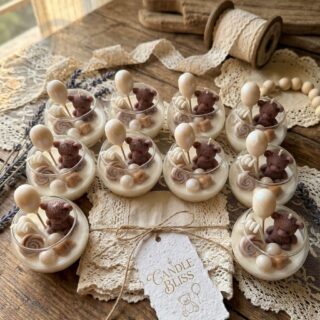 Baby Shower bulk - Teddy with balloon and cloud in adorable glass bowl - 10 pieces