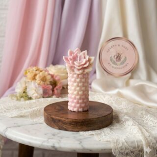 Designer pillar candle with floral topping