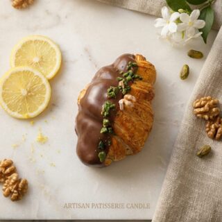 Chocolate covered croissant candle with pista crumble