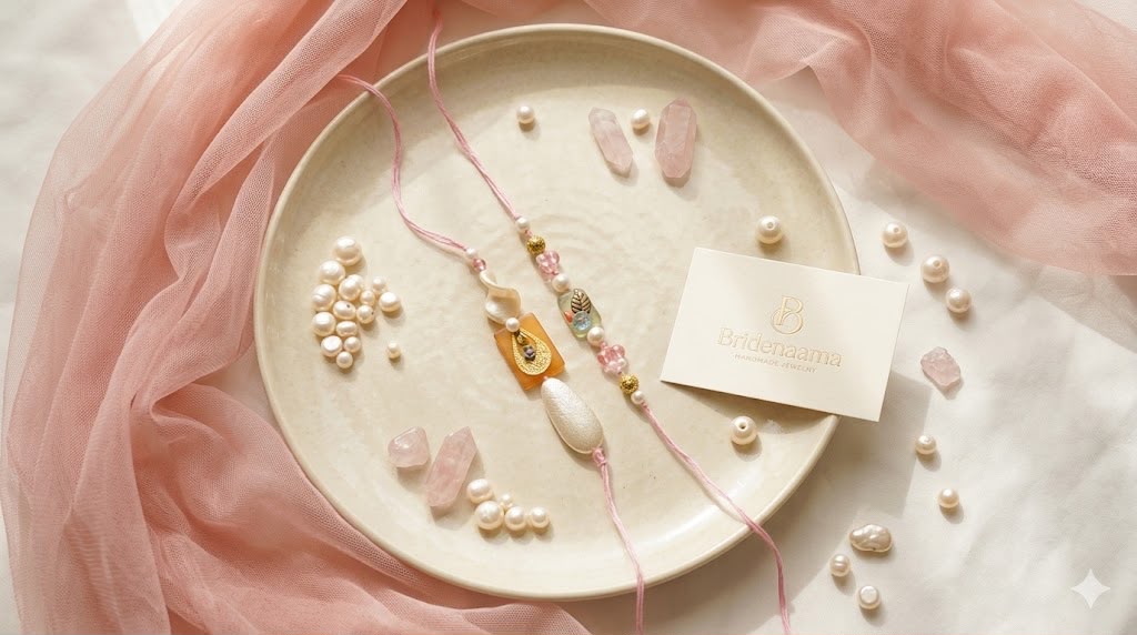 bejewled Orange bliss rakhi and lumbi pair