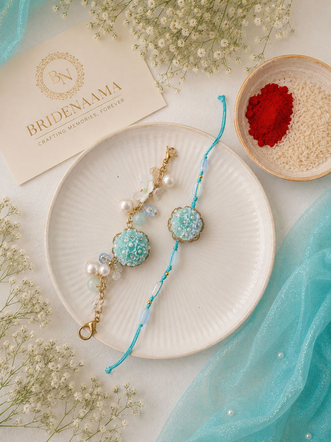 Hydrengea blush bracelet and lumbi pair