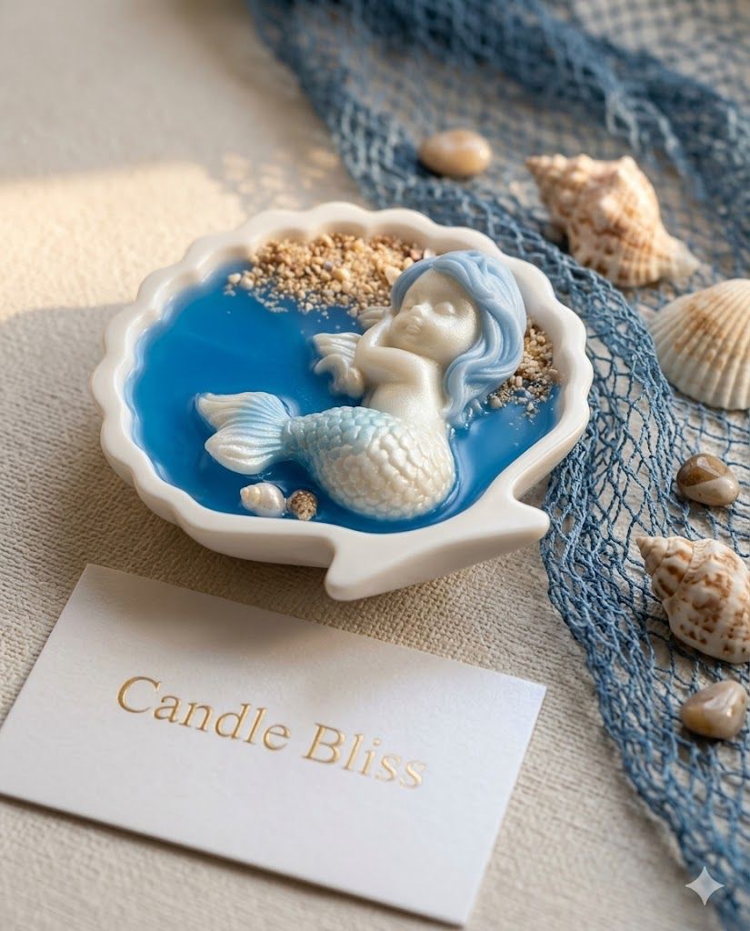 little mermaid in a shell - candle with handmade shell base