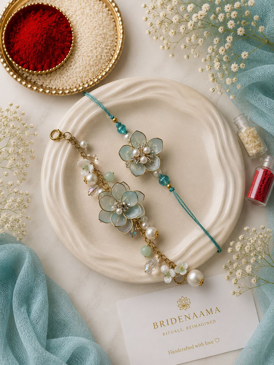 Flora bliss - blue hues - bracelet style - rakhi lumbi pair