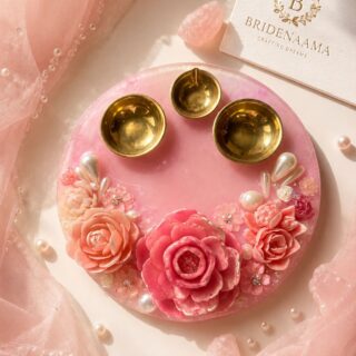 Pink Flora pooja thali - 8 inch