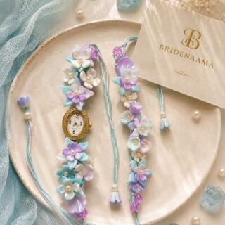 1. Floral Diva - watch style lumbi plus rakhi -BLUE tones
