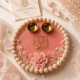 Pooja Thali - pink hues - 10 inch - Ganesh ji blessings