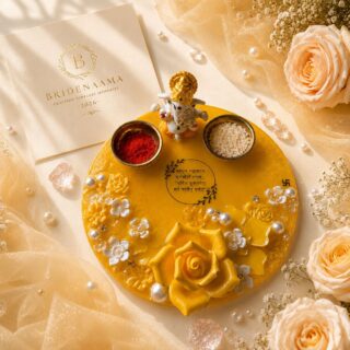 Pooja thali in resin with rose detailing and ganpati idol