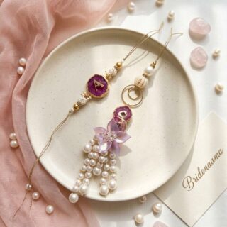 Real precious agate rakhi and lumbi with custom monogram
