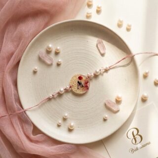 real Rose petals and pearls - monogram resin rakhi