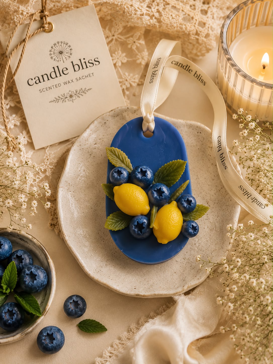 Lemon and blueberry wax sachet