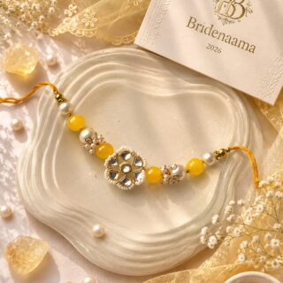 Yellow mellow kundan style rakhi