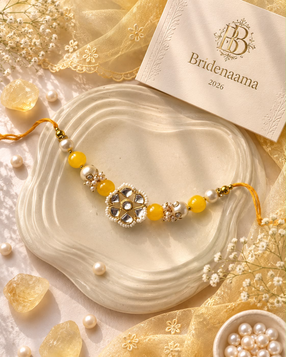 Yellow mellow kundan style rakhi