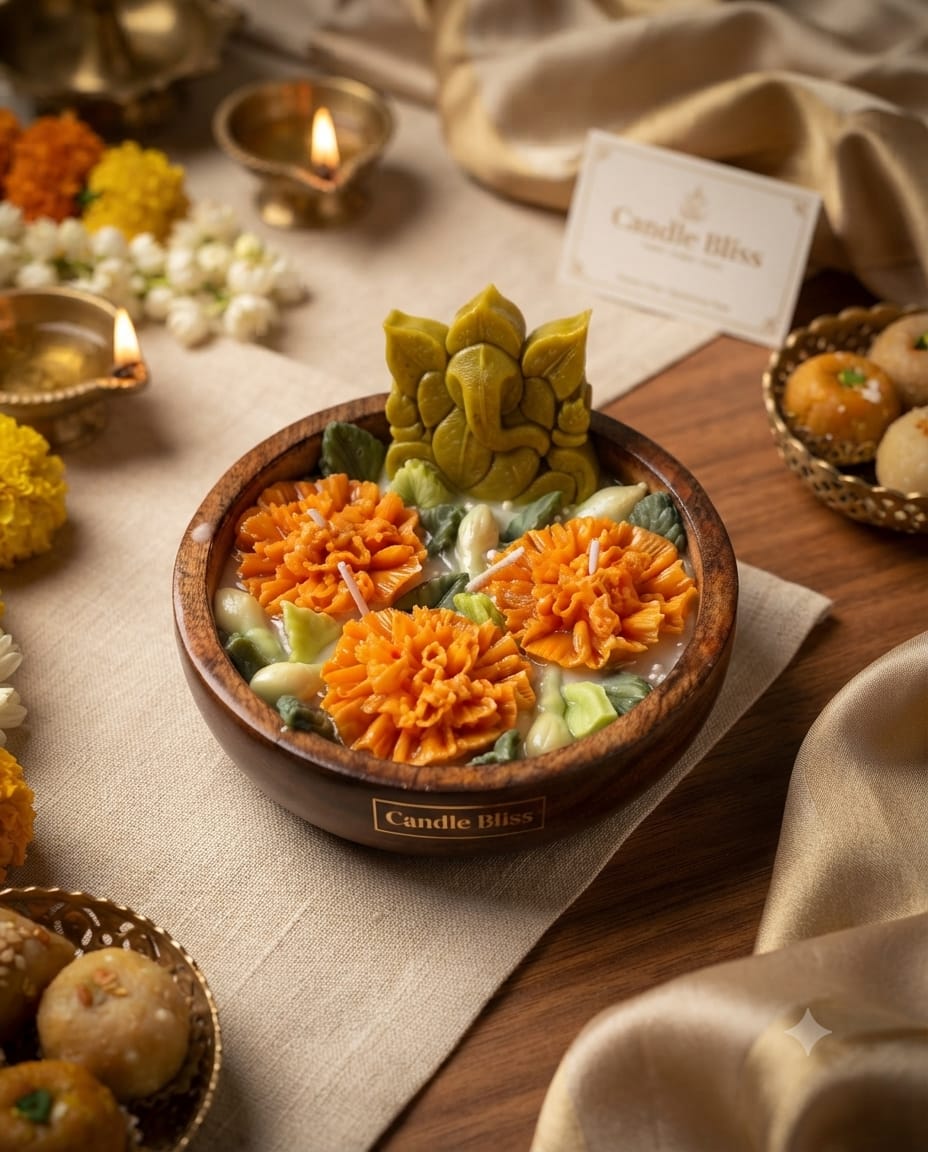Bappa's blessings - Devotion the candle bowl - marigold and jasmine edit