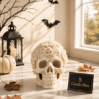 Skull with roses candle