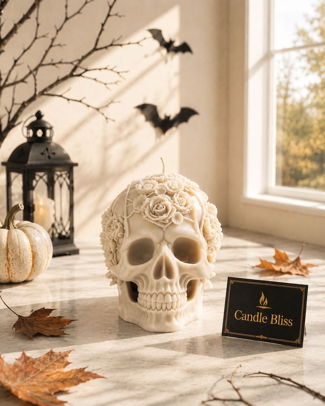 Skull with roses candle