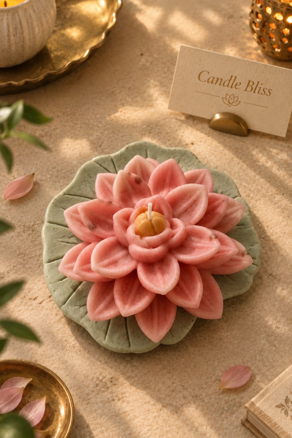 Lotus candle with eco resin leaf base - Image 3